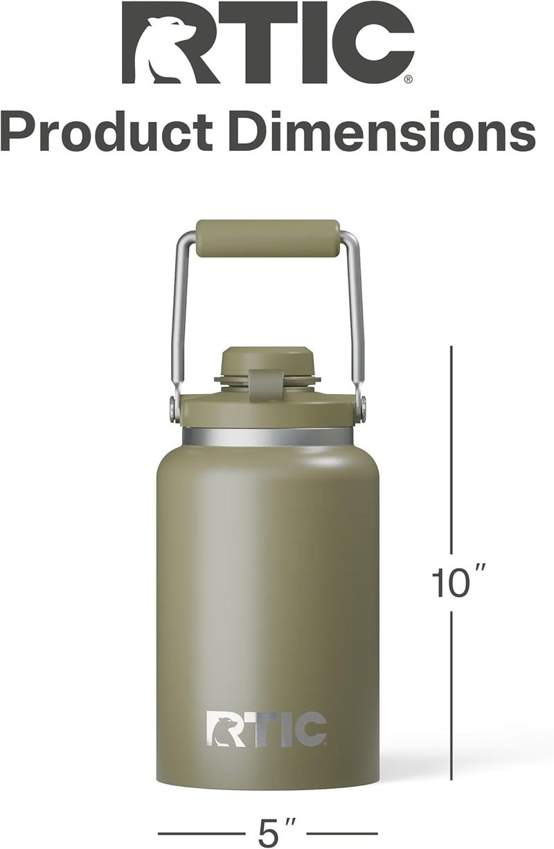 RTIC Half Gallon Outback Jug, Stainless Steel, Ceramic Lined Insulated Water Bottle with Lid and Handle, BPA-Free, Double Wall Vacuum Insulation, Olive - Image 4